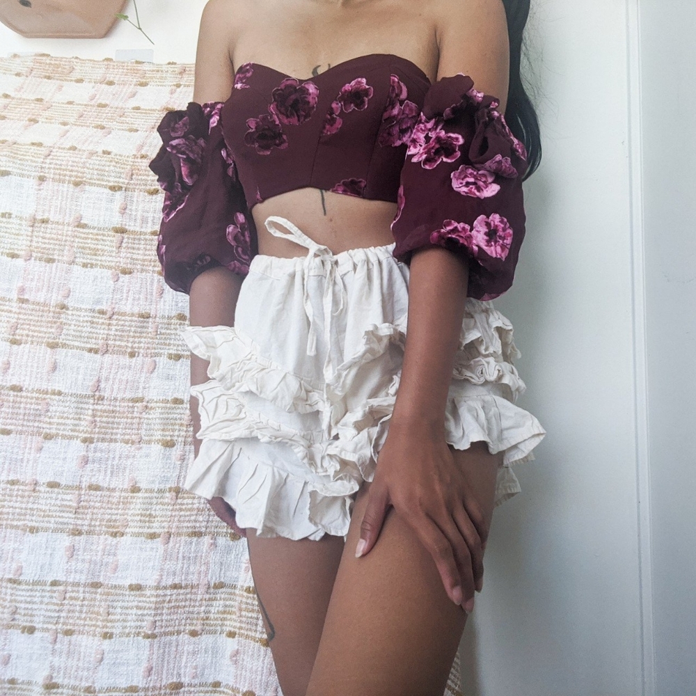 For Love & Lemons Sophie Velvet Floral Top